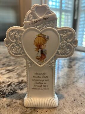 Precious Moments White Resin September Cross with Girl Motif